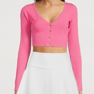ALO Yoga Cropped Cardigan Bright Pink Ribbed Crop Top